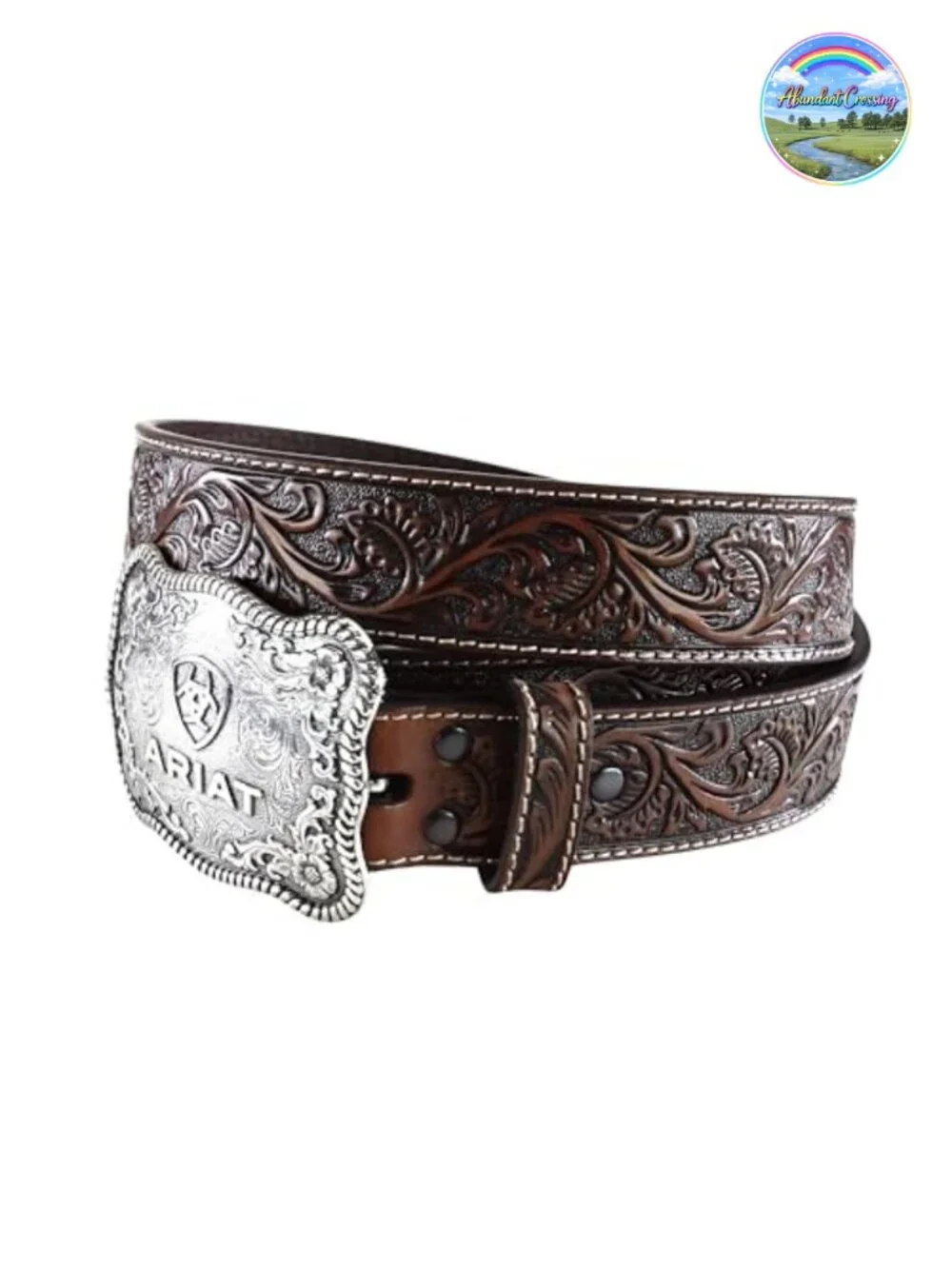 Men's Floral Embossed Leather Belt, Interchangeable Buckle, Western Style